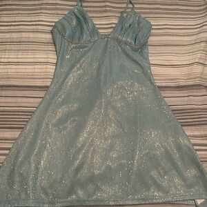 Sparkly baby blue rhinestone mini dress